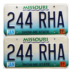 2001 Missouri License Plates Pair #244RHA