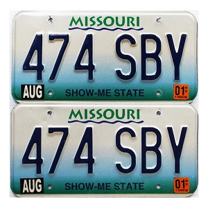 2001 Missouri License Plates Pair #474SBY