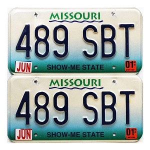 2001 Missouri License Plates Pair #489SBT