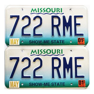 2001 Missouri License Plates Pair #722RME