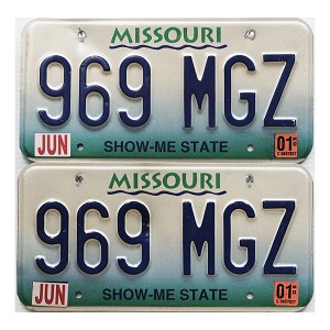 2001 Missouri License Plates Pair #969MGZ