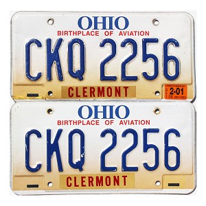 2001 Ohio License Plates Pair #CKQ2256