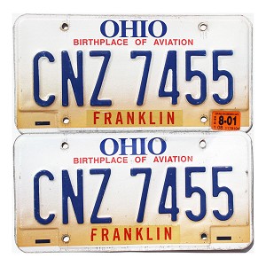 2001 Ohio License Plates Pair #CNZ7455