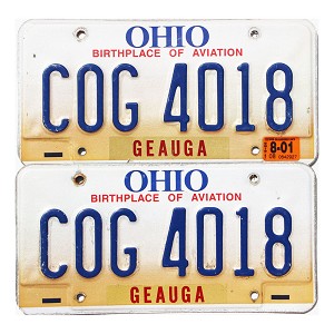 2001 Ohio License Plates Pair #COG4018