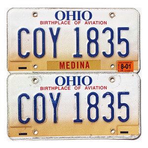 2001 Ohio License Plates Pair #COY1835