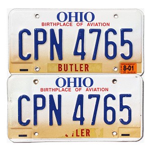 2001 Ohio License Plates Pair #CPN4765