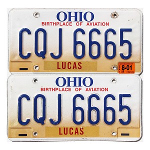 2001 Ohio License Plates Pair #CQJ6665