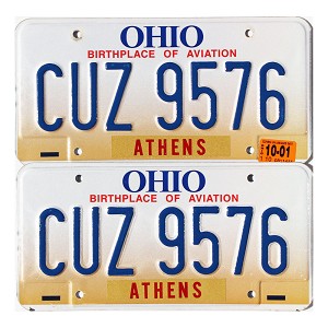 2001 Ohio License Plates Pair #CUZ9576