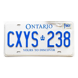 2001 Ontario License Plate #CXYS238