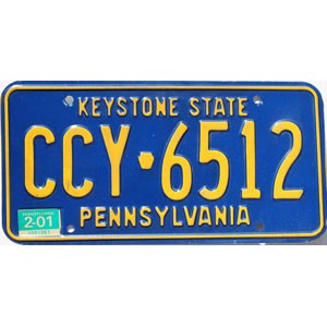 2001 Pennsylvania License Plate #CCY6512