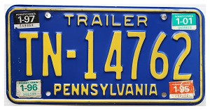 2001 Pennsylvania Trailer License Plate #TN14762