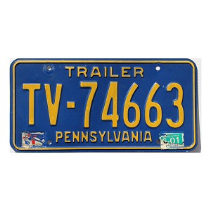 2001 Pennsylvania Trailer License Plate #TV74663