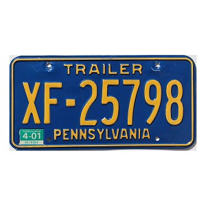 2001 Pennsylvania Trailer License Plate #XF25798