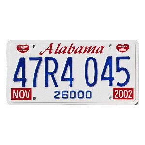 2002 Alabama Motor Home License Plate #47R4045