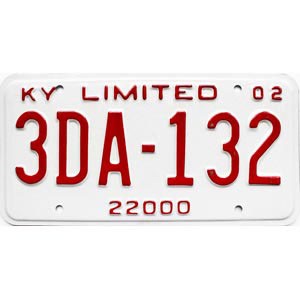 2002 Kentucky Truck License Plate #3DA132