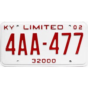 2002 Kentucky Truck License Plate #4AA477