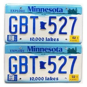 2002 Minnesota License Plates Pair #GBT527