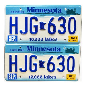 2002 Minnesota License Plates Pair #HJG630