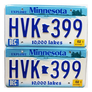 2002 Minnesota License Plates Pair #HVK399