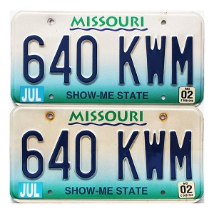 2002 Missouri License Plates Pair #640KWM