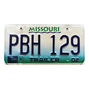 2002 Missouri Trailer License Plate #PBH129