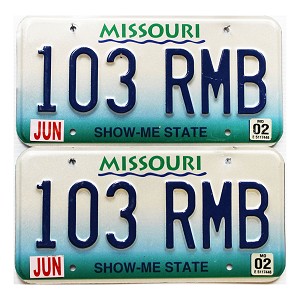 2002 Missouri License Plates Pair #103RMB