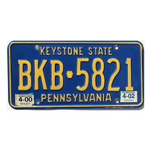 2002 Pennsylvania License Plate #BKB5821