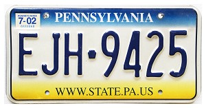 2002 Pennsylvania License Plate #EJH9425