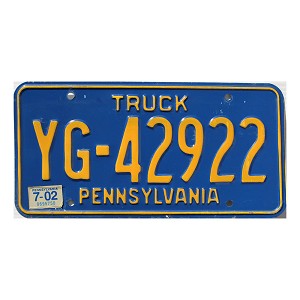 2002 Pennsylvania Truck License Plate #YG42922
