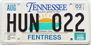 2002 Tennessee License Plate #HUN022