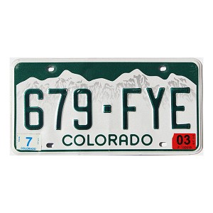 2003 Colorado License Plate #679FYE