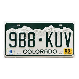 2003 Colorado License Plate #988KUV