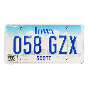 2003 Iowa License Plate #058GZX