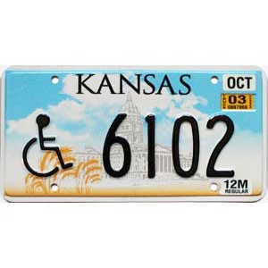 2003 Kansas Disabled License Plate #6102