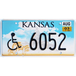 2003 Kansas Disabled License Plate #6052