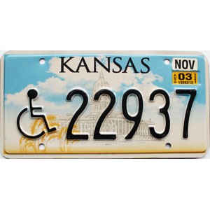 2003 Kansas Disabled License Plate #22937