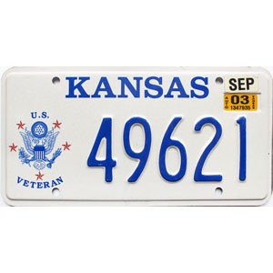 2003 Kansas Veteran License Plate #49621