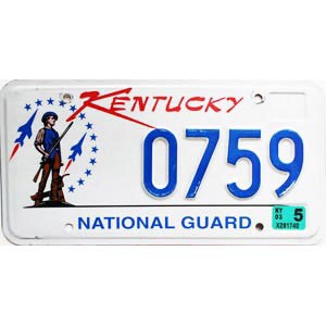 2003 Kentucky National Guard License Plate #759