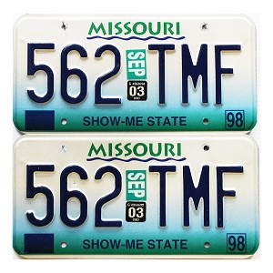 2003 Missouri License Plates Pair #562TMF