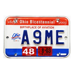 2003 Ohio Motorcycle License Plate #A9ME