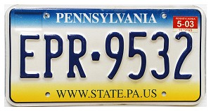 2003 Pennsylvania License Plate #EPR9532