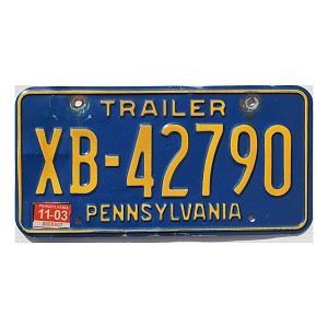 2003 Pennsylvania Trailer License Plate #XB42790