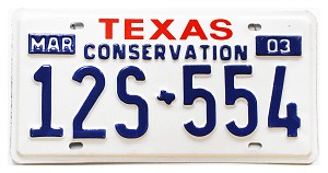 2003 Texas Conservation License Plate #12S554