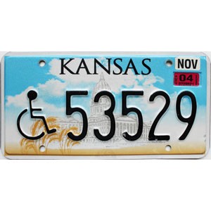 2004 Kansas Disabled License Plate #53529