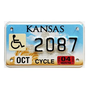 2004 Kansas Motorcycle Disabled License Plate #2087