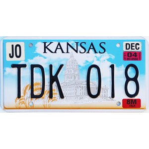 2004 Kansas Trailer License Plate #TDK018