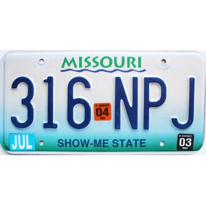 2004 Missouri License Plate #316NPJ