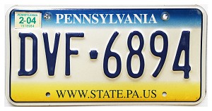 2004 Pennsylvania License Plate #DVF6894