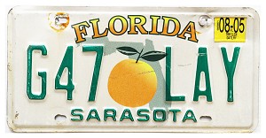 2005 Florida License Plate #G47LAY