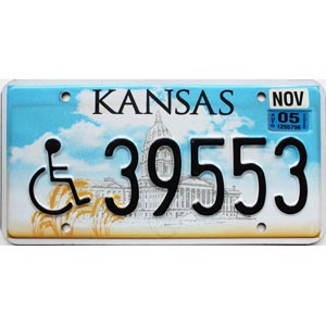 2005 Kansas Disabled License Plate #39553